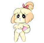  animal_crossing anthro ball beach_ball big_breasts blush breasts canid canine canis domestic_dog female fur hair isabelle_(animal_crossing) low_res mammal nintendo nipples nude pussy shih_tzu simple_background smile solo toy_dog vallycuts video_games yellow_fur 