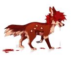  2017 blood bodily_fluids brown_fur canid canine claws digital_media_(artwork) feral fur hair hi_res mammal red_eyes red_hair reysi simple_background solo standing white_background 