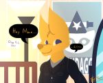  2019 5:4 absurd_res anthro blue_eyes canid canine clothing fangs fox fur gregg_lee grey_clothing grey_shirt grey_topwear hi_res jacket leather leather_jacket looking_at_viewer mammal night_in_the_woods seth_(xeo_snow) shirt topwear video_games yellow_fur 
