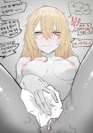  1girl bangs blonde_hair blue_eyes blush cum cum_in_pussy despair eyebrows_visible_through_hair g36_(girls_frontline) girls_frontline hair_between_eyes highres korean_commentary korean_text nude pubic_hair solo tearing_up ten_cws tissue wavy_mouth 