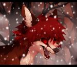 2017 black_bars black_sclera blood bodily_fluids canid canine digital_media_(artwork) feral fox fur hair hi_res mammal open_mouth red_eyes red_fur red_hair reysi snow snowing solo teeth tongue white_fur 
