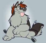  2017 black_eyebrows black_eyes black_fur black_tail blep canid canine canis cute_fangs digital_media_(artwork) eyebrows fangs featureless_crotch feral front_view fur grey_background grey_fur grey_nose grey_pawpads grey_tail hair male mammal multicolored_fur multicolored_tail pastelcore pawpads paws pink_tongue quadruped red_hair signature simple_background sitting solo storm_(stormwx_wolf) tongue tongue_out toony two_tone_fur two_tone_tail wolf 