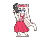  2019 animated anthro bottomwear clothing digital_media_(artwork) domestic_cat felid feline felis female gun mammal mp5k pixel_(artwork) ranged_weapon ribbons simple_background skirt solo teddybeer0525 weapon 