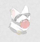  2019 absurd_res anthro ball_gag bdsm blindfold bodily_fluids bondage bound canid canine canis collar digital_media_(artwork) domestic_dog ear_piercing ear_ring fluffy fur gag gagged hi_res kumakai looking_at_viewer male mammal open_mouth piercing simple_background solo white_background white_fur 