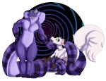  anthro big_breasts bound breasts canid canine cobra coiling crown domination duo eye_contact fangs featureless_crotch female fluffy fluffy_tail fox fur hypnosis looking_at_another male mammal mind_control nakhta nude purple_scales queen reptile ringed_eyes royalty scales scalie sid_(badroy) side_boob snake tacokurt white_fur 