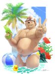  2019 absurd_res anthro belly bulge clothing hi_res humanoid_hands hutoumei male mammal masaki moobs navel nipples one_eye_closed overweight overweight_male solo swimwear ursid water wet wink 