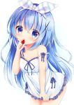  1girl blue_eyes blue_hair blush dress gochuumon_wa_usagi_desu_ka? hair_ornament kafuu_chino long_hair rikatan smile solo white_dress 