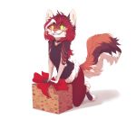  2018 anthro clothed clothing digital_media_(artwork) felid feline female green_eyes hi_res kneeling mammal red_background reysi simple_background solo teeth white_background 