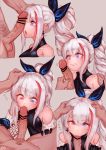  1boy 1girl :&gt;= absurdres bangs bar_censor bare_shoulders black_dress black_gloves blue_eyes blush breasts censored clenched_teeth clothed_female_nude_male commentary_request dress earrings eonsang erection eyebrows_visible_through_hair fellatio girls_frontline gloves hair_ribbon hetero heterochromia highres huge_filesize jewelry long_hair looking_at_penis looking_at_viewer male_pubic_hair mdr_(girls_frontline) nude oral penis penis_awe penis_on_face ponytail pov pubic_hair purple_eyes ribbon sweatdrop tears teeth textless translation_request very_long_hair white_hair 