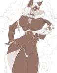  anthro breasts canid canine clothed clothing curvaceous fdokkaku female hi_res mammal monochrome navel nipple_piercing nipples piercing skimpy solo standing underwear wide_hips 