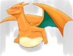  blush bodily_fluids charizard claws digital_media_(artwork) dragon eyes_closed fangs feral gurano horn nintendo orange_body pok&eacute;mon pok&eacute;mon_(species) simple_background solo struggling stuck sweat through_wall upper_body video_games wall_(disambiguation) wings 