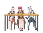  &gt;:( 3girls ;) absurdres aiming awsaedmd balkenkreuz blue_skirt boots bow breasts brown_footwear chair cleavage commentary crossed_legs dress eraser garrison_cap girls_frontline grey_hair ground_vehicle gun hair_bow hair_lift hammer_and_sickle handgun hands_on_own_knees hat highres holding holding_gun holding_weapon holster knee_boots lavender_hair leaning_to_the_side legs looking_to_the_side luger_p08 military military_vehicle motor_vehicle multiple_girls one_eye_closed p08_(girls_frontline) paper pen pencil pencil_case pistol polish_flag politics red_eyes red_hair red_neckwear red_skirt shaded_face simple_background sitting sketch skirt smile striped striped_legwear sweater_vest table tailcoat tank thigh_strap tokarev_(girls_frontline) tokarev_tt-33 unhappy vertical-striped_gloves vertical-striped_legwear vertical_stripes weapon white_background white_dress wz.29_(girls_frontline) 