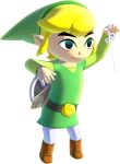  1boy baton baton_(instrument) belt black_eyes blonde_hair boots eyebrows eyebrows_visible_through_hair green_shirt green_tunic hair highres holding holding_object human link male male_focus male_only nintendo official_art pants pointy_ears pose sheathed sheathed_sword shield shirt smile sword sword_on_back the_legend_of_zelda the_legend_of_zelda:_the_wind_waker the_wind_waker toon_link transparent_background tunic 