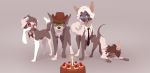  2019 cake canid canine canis clothing digital_media_(artwork) domestic_dog feral feralized food fox group hat headgear headwear hi_res mammal paws portal portal_(series) reysi smile standing valve video_games wheatley 