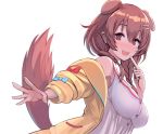 animal_ears bow braids breasts brown_hair cropped doggirl dress enumiyan hololive hoodie inugami_korone long_hair red_eyes summer_dress tail twintails white 