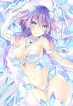  1girl bare_shoulders blue_eyes blush boots braid breasts choujigen_game_neptune_the_animation cleavage commentary_request cowboy_shot elbow_gloves gloves groin hair_ornament highres hip_focus kazuneko_(wktk1024) large_breasts looking_at_viewer navel neptune_(series) power_symbol purple_hair purple_heart smile solo symbol-shaped_pupils thigh_boots thighhighs twin_braids twintails wings 