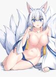  animal_ears azur_lane kaga_(azur_lane) kitsune natie nipples tail 