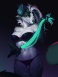  anthro blaze_monstrosity bra breasts canid canine cat_o_nine_tails clothing facial_piercing female hair hi_res kaptain_spicy mammal navel nose_piercing piercing septum_piercing solo underwear wide_hips 
