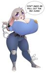  2019 absurd_res alpha_channel anthro badge big_breasts blush breasts cleavage clothed clothing dialogue digital_media_(artwork) disney english_text female fully_clothed fur hand_on_hip handcuffs hi_res huge_breasts hyper hyper_breasts judy_hopps lagomorph leporid looking_at_viewer mammal niucniuc open_mouth police police_uniform rabbit shackles simple_background solo speech_bubble text thick_thighs transparent_background uniform voluptuous zootopia 
