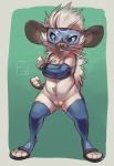  2019 anthro blue_eyes bottomless bra breasts clothed clothing eulipotyphlan female fur hedgehog legwear looking_at_viewer mammal mostly_nude navel pussy reign-2004 simple_background solo standing stockings toeless_legwear underwear visor 