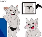  blush bulge clothed clothing el_booki embarrassed fur hi_res kled_(lol) league_of_legends male multiple_scenes riot_games solo standing tongue tongue_out topless underwear video_games white_fur yordle 