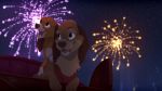  16:9 2019 ambiguous_gender brown_fur canid canine canis digital_media_(artwork) domestic_dog duo feral fireworks fur hi_res mammal night open_mouth outside paws reysi sky smile star starry_sky teeth tongue 