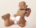  4_toes anthro briefs brown_eyes brown_fur bulge child clothing cub fur hi_res iztli male mammal pawpads toes underwear ursid young 