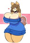  &lt;3 anthro big_breasts breasts canid canine canis cleavage clothed clothing domestic_dog female hi_res huge_breasts june_(jinu) mammal one_eye_closed shiba_inu solo spitz thegentlebro thick_thighs wink 
