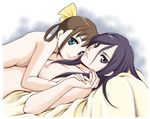  bow breasts brown_hair ga-rei ga-rei_zero green_eyes hair_bow izumi_mami kasuga_natsuki long_hair medium_breasts multiple_girls nipples nude purple_eyes sabachiyo_land small_breasts 