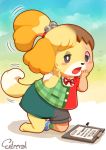  2019 alternate_species animal_crossing anthro blonde_hair brown_hair canid canine canis clothed clothing domestic_dog edmol female footwear furrification gender_transformation hair hi_res human human_to_anthro isabelle_(animal_crossing) male mammal mtf_transformation nintendo open_mouth shih_tzu shoes species_transformation tail_growth toy_dog transformation video_games villager_(animal_crossing) 