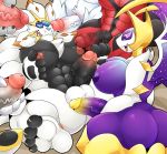  2019 anthro areola balls blush breasts butt claws dragon erection felid fur group group_sex gynomorph gynomorph/male hi_res humanoid_penis intersex intersex/male legendary_pok&eacute;mon lunala male male/male mammal muscular nintendo nipple_play nipples nude pecs penis pok&eacute;mon pok&eacute;mon_(species) reshiram schwarzfox sex simple_background smile solgaleo spikes thick_penis vein veiny_penis video_games yveltal 