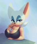  2019 anthro between_breasts beverage big_breasts breasts bust_portrait chiropteran eyeshadow female hands-free_bubble_tea hi_res looking_at_viewer makeup mammal meme nitro portrait rouge_the_bat solo sonic_(series) video_games 