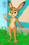  anthro cub emmy female gesture grass lagomorph leporid mammal nude pussy rabbit rabbit_school waving young 