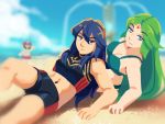  1boy 2girls bikini blue_eyes breasts couple facial_hair fire_emblem fire_emblem_awakening fire_emblem_cipher frogbians green_hair hat kid_icarus long_hair looking_at_viewer lucina mario mario_(series) multiple_girls mustache palutena shorts simple_background smile super_mario_bros. super_mario_odyssey super_smash_bros. swimsuit tiara yuri 