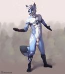  2019 abs andy_(character) animal_genitalia animal_penis anthro athletic balls big_tail black_fur blue_fur blush canid canine canine_penis claws ear_piercing ear_ring fluffy forest fully_sheathed fur green_eyes hair hi_res invalid_color invalid_tag inviting jewelry long_tail looking_at_viewer male mammal markings naruka pecs penis piercing pink_penis sheath simple_background solo specie:canine specie:fox specie:mammal specie:vulpine tattoo tree white_fur white_hair 