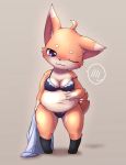  2019 alternate_version_at_source anthro belly big_belly big_breasts big_ears blush bodily_fluids bottomwear breasts clothing female fur hi_res looking_down mei_(artist) panties pregnant shy slightly_chubby underwear 