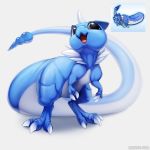  1:1 2019 blue_skin digital_media_(artwork) dragonair feral fusion nintendo pok&eacute;mon pok&eacute;mon_(species) smile solo standing tyrunt video_games zazush-una 