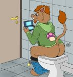  anthro bathroom butt device doggettdouglasmcdog fungus hi_res male mammal mushroom nintendo nintendo_3ds nintendo_ds_family solo suid suina toilet video_games warthog 