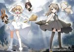  4girls :d alina_(girls_und_panzer) alternate_costume animal_ears arm_up bandages bangs black_dress black_footwear black_gloves black_legwear black_ribbon black_skirt blonde_hair blue_eyes boko_(girls_und_panzer) brown_eyes brown_hair brown_headwear bunny_ears bunny_tail chibi closed_mouth cloud cloudy_sky commentary_request copyright_name day dress elbow_gloves eyebrows_visible_through_hair fang fingerless_gloves floating fur_hat girls_und_panzer gloves green_jacket grey_sky ground_vehicle haiiro_purin hair_ribbon hat highres holding holding_weapon jacket katyusha kemonomimi_mode kneehighs light_brown_hair long_hair long_sleeves looking_at_viewer magical_girl medium_dress military military_vehicle motor_vehicle multiple_girls nina_(girls_und_panzer) object_behind_back official_art on_vehicle one_side_up open_mouth outdoors overskirt paw_gloves paws pleated_skirt ribbon school_uniform shimada_arisu shoes short_hair short_jumpsuit short_twintails skirt sky sleeveless sleeveless_dress sleeveless_jumpsuit smile socks standing stuffed_animal stuffed_toy sunlight tail tank teddy_bear thighhighs tree twintails ushanka watermark weapon white_footwear white_gloves white_jumpsuit white_legwear white_skirt wrist_cuffs 
