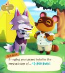  ! ... animal_crossing animal_crossing:_new_horizons anthro barefoot bottomless bottomwear canid canine canis clothed clothing cloud dialogue english_text eyes_closed fang_(animal_crossing) featureless_crotch fur green_eyes half-closed_eyes happy hi_res humanoid_pointy_ears looking_down male mammal money nintendo open_mouth outside procyonid raccoon round_ears shirt shorts smile standing tamarinfrog tent text tom_nook_(animal_crossing) tongue topwear tree video_games wolf 