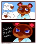  ! ... ? angry animal_crossing animal_crossing:_new_horizons anthro black_background blue_eyes brother close-up clothed clothing comic dialogue english_text eyes_closed father half-closed_eyes hi_res humor looking_at_viewer male mammal nintendo parent procyonid raccoon round_ears sakayume shirt sibling simple_background son text timmy_nook tom_nook_(animal_crossing) tommy_nook topwear video_games 