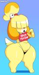  animal_crossing big_butt butt canid canine canis clothing domestic_dog dongitos female fur hi_res huge_butt isabelle_(animal_crossing) mammal nintendo shirt short_stack slightly_chubby solo thick_thighs thong topwear video_games wide_hips yellow_fur 