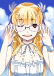  1girl blonde_hair breasts cover cover_page glasses hair_ornament long_hair open_mouth original red_eyes takatou_suzunosuke 