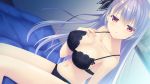  aliasing bed blue_hair bra breasts game_cg kadomi_ibarako long_hair navel navel_(company) panties red_eyes spiral!! topless underwear 