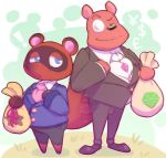  ! $ &pound; &yen; animal_crossing anthro blue_eyes classy clothing crossover eyewear footwear gem half-closed_eyes male mammal money moneybags_(spyro) monocle nintendo procyonid raccoon reggiehedgie round_ears shoes size_difference smile spyro_(series) suit tom_nook_(animal_crossing) ursid video_games 