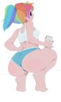  &lt;3 &lt;3_eyes absurd_res alternate_species big_butt bra breasts butt butt_focus clothed clothing colored_nails female friendship_is_magic hair hand_on_hip hi_res holding_object holding_phone human human_only humanized looking_back mammal my_little_pony nails not_furry phone ponytail rainbow_dash_(mlp) simple_background small_breasts solo sports_bra squat_position thick_thighs underwear white_background yev-san 