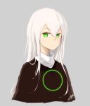  1girl borrowed_character eyebrows_visible_through_hair green_eyes grey_background hair_between_eyes highres iz_(asuteroid) long_hair looking_at_viewer neon_trim original serious signature simple_background solo wagamama_(kitkit_fong) white_hair 