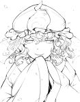  1girl hat highres hiyuu_(flying_bear) japanese_clothes kimono long_sleeves looking_at_viewer mob_cap monochrome parted_lips saigyouji_yuyuko short_hair smile solo touhou triangular_headpiece veil wavy_hair 