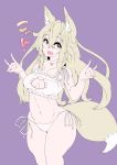  &lt;3 2016 animal_humanoid bell blonde_hair breasts brown_eyes butt canid canid_humanoid canine canine_humanoid cat_lingerie choker clothed clothing female fluffy fluffy_tail fox_humanoid hair hi_res humanoid inner_ear_fluff jewelry kitsune_sign lingerie long_hair mammal mammal_humanoid navel necklace open_mouth portrait purple_background simple_background solo three-quarter_portrait yukusasu 