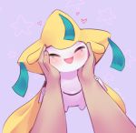  blush closed_eyes gen_3_pokemon hands_on_another&#039;s_cheeks hands_on_another&#039;s_face happy holding holding_pokemon jirachi legendary_pokemon open_mouth pokemon pokemon_(creature) pokemon_(game) pov solo_focus white_skin zanthu 